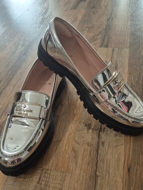kate spade Silver Metallic Lug Sole Penny Loafers Excellent Cond! Like New!👍